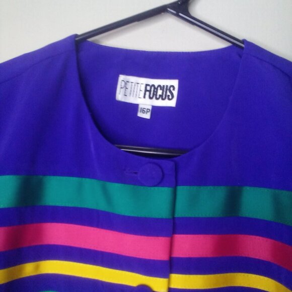 Petite Focus Jacket Skirt Set 16 P Vintage 80s Button Up Pleated Skirt PURPLE - Picture 7 of 15